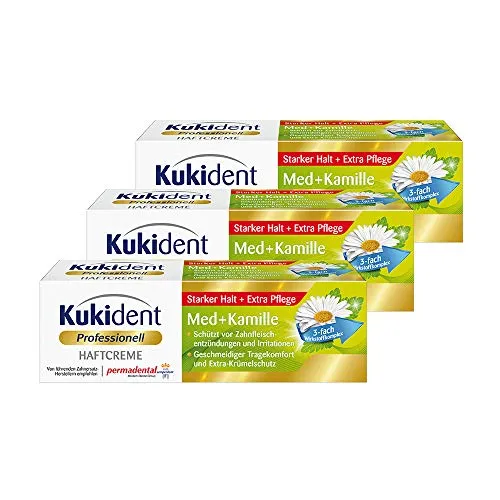 Kukident Haftcreme Med+Kamille Zahnreiniger für die Dritten, 3er Pack (3 x 40 g)