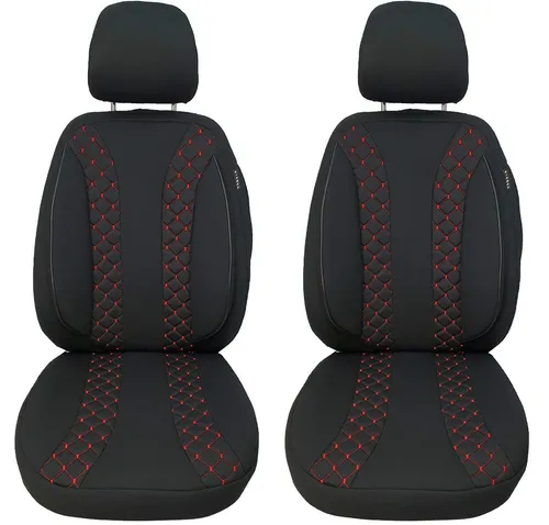 BREMER SITZBEZÜGE Autositzbezug für Fiat 500L (2012-2017) - Hochwertige 2-tlg. Schonbezüge in Schwarz mit roter Naht. Schützen Sie Ihre Sitze vor Abnutzung und Schmutz. Einfache Montage mit Klettsystem und komfortable Handhabung dank durchdachtem Design.