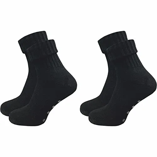 GAWILO 2 Paar Damen Stoppersocken aus Wolle | Rutschfeste Hausschuhsocken | Weiche, kuschlige & warme Socken mit Noppen (as3, numeric, numeric_39, numeric_42, regular, regular, schwarz)