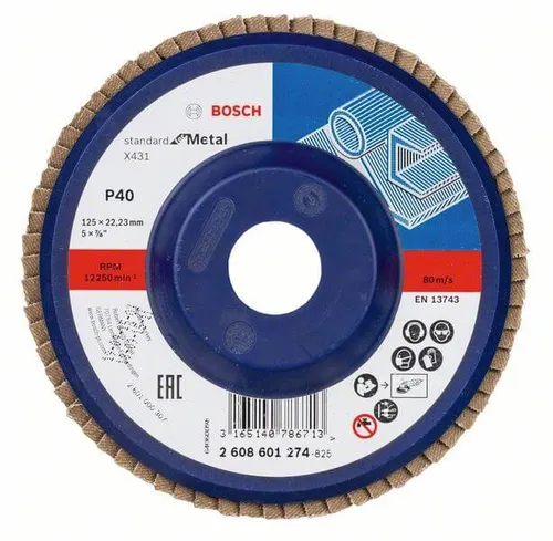 | Bosch Fächerschleifscheibe X431 Standard for Metal, gerade, 125 mm, 40, Kun