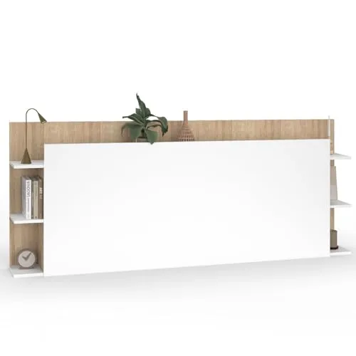 IDMarket Kopfteil für Betten 140/160 cm in Weiß und Holz - Modernes Kopfteil mit integrierten Ablagen für Bücher und Dekoration. Ideal für ein stilvolles Schlafzimmer, passend für Lattenroste von 140 bis 160 cm. Einfache Montage und ansprechendes Design.