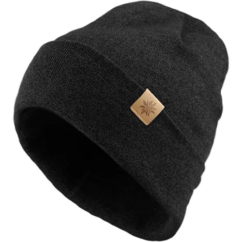 Bavarian Caps Strickmütze - Tracht Klassik in Anthrazit und Rot - Strickmütze für Damen und Herren, doppellagig aus Schurwolle, ideal für kalte Temperaturen, mit stylischem Edelweiß-Motiv.