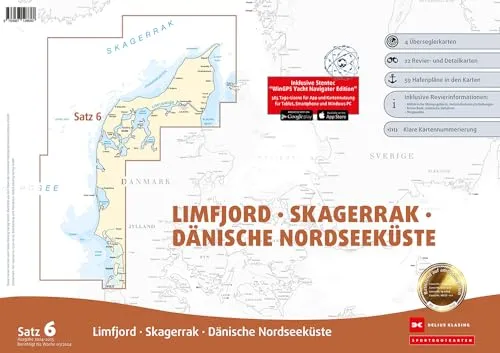 Sportbootkarten Satz 6: Limfjord - Skagerrak - Dänische Nordseeküste - Präzise Sportbootkarten für die Dänische Nordseeküste, ideal für sichere Navigation und Planung Ihrer nächsten Bootsreise.