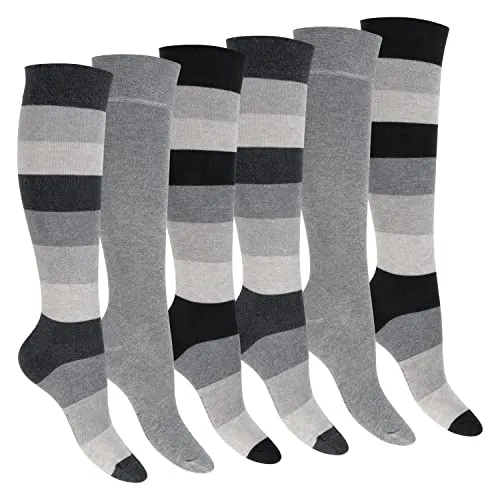 Footstar Damen Kniestrümpfe geringelt (6 Paar) - Grau 35-38