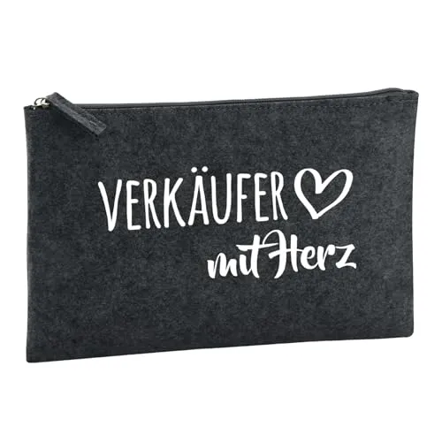 Huuraa Kulturbeutel Herz Geschenk 1 Liter Filz Charcoal Kosmetiktasche Geschenkidee