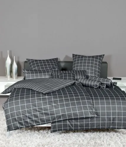 Janine Kissenhülle Mako-Satin Kissenhülle Kiss. 40x40 modernclassic grau, (1 Stück), Kissenbezug für Dekokissen Zierkissen Kissenhülle