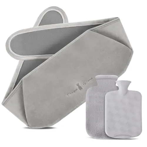 Votoko Wärmflaschengürtel, 1.2 L Wärmflasche aus Gummi mit Weichem Taillenbezug, 3 in 1 Wärmflasche Gürtel für Nacken Schulter Rücken Beine Taillenwärmung, Hot Water Bottle für Schmerzlinderung (Grau)