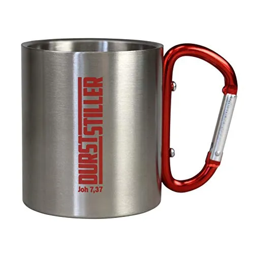 praktische Outdoor-Tasse aus Edelstahl mit Karabiner als Henkel 0,2ltr (rot)