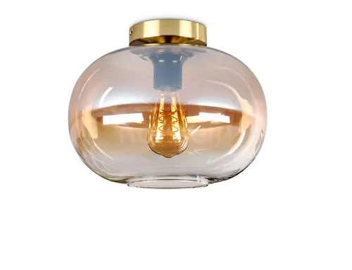 hofstein Deckenleuchte Deckenlampe aus Metall/Glas in Goldfarben/Schwarz/Bernsteinfarben/Klar, ohne Leuchtmittel, moderne Leuchte mit Schirm aus Glas (30cm), 1xE27, ohne Leuchtmittel