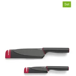 Joseph Joseph Slice&Sharpen - 2-er Set, Silikonbeschichtete Messer mit Schärfer - Küchenmesser Set mit integrierter Schärftechnologie, ideal für präzises Schneiden und müheloses Schärfen in einem Schritt.