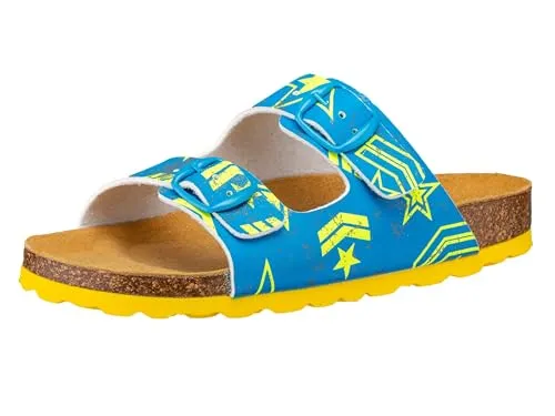 Lico Jungen Bioline Top Hausschuh, Blau/Gelb, 34 EU - Bequeme Hausschuhe aus Synthetik, ideal für Zuhause, mit praktischer Schnalle und flacher Sohle für optimalen Komfort.