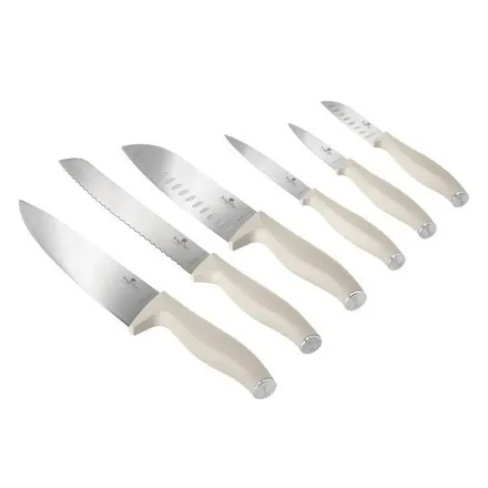 Berlinger Haus Edelstahl-Messer-Set, 6-teiliges Set mit ergonomischem Griff und magnetischem Etui, inklusive Kochmesser und Santokumesser, Farbe Creme matt