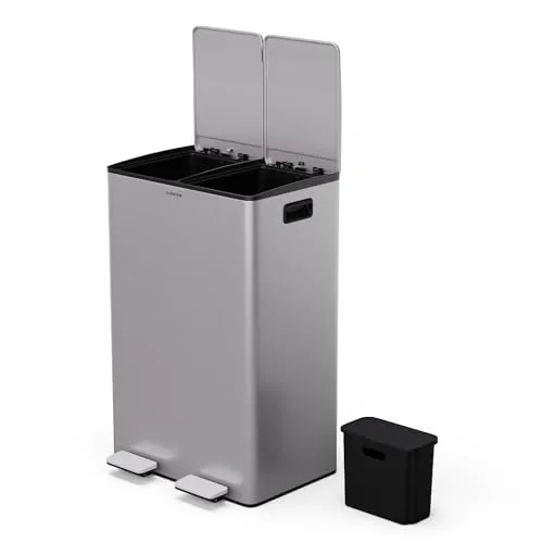 Klarstein EcoVista Mülleimer - 60L Mülltrennsystem mit Soft-Close - Haushaltszubehör: Effiziente Mülltrennung mit 2 Fächern und 3L Kompostbehälter für umweltfreundliche Entsorgung, ideal für die moderne Küche.