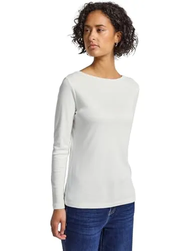 Street One Damen 3228383 Basic Langarmshirt, Off White, Größe 46 - Damenbluse mit U-Boot-Ausschnitt aus softem Baumwoll-Modalmix, ideal für vielseitige Outfits. Perfekt für jeden Anlass.