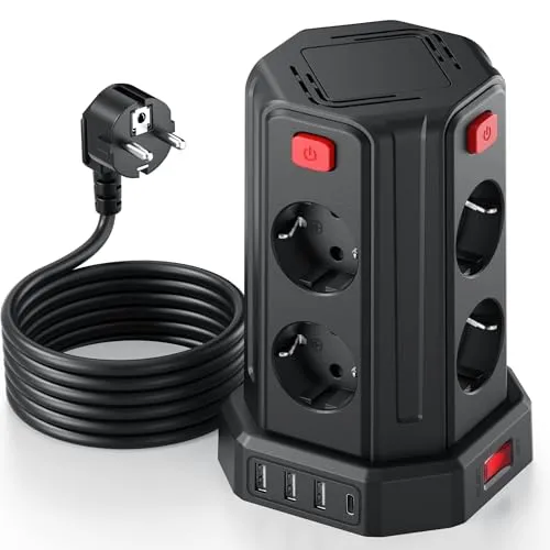Fach Steckdosenleiste 4 einzeln schaltbar 3 M Mehrfachsteckdose mit 4 USB 8