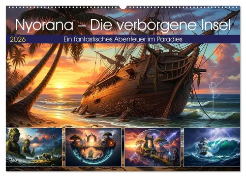 CALVENDO Wandkalender Nyorana – Die verborgene Insel (2026, DIN A2) - Erlebe mit dem Wandkalender 