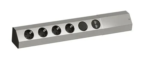 Bachmann Tischsteckdose Casia - 4-fach Schutzkontakt, 2x USB-A mit 3,1A, hochwertiges Aluminium-Gehäuse und Wippschalter für einfache Bedienung