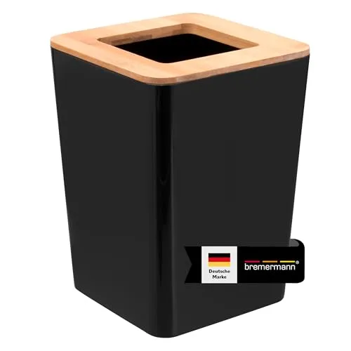 bremermann Kosmetikeimer CALVI aus Bambus und Kunststoff - Haushaltszubehör mit echtem Bambus-Element, ideal für kleine Abfälle im Bad oder am Schminktisch, einfach zu reinigen und stylish.