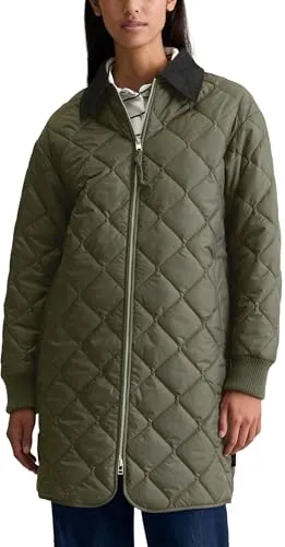 Steppmantel MARC O'POLO DENIM, Damen, Gr. XL, grün (pineneedle) - Funktionsjacken für Damen mit relaxed fit, 2-Wege-Reißverschluss und warmem Rippstrickbündchen – ideal für kalte Tage und entspannte Spaziergänge.