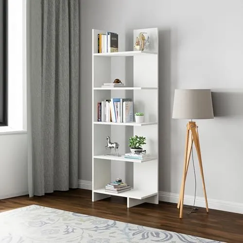 [en.casa] Bücherregal Vireftere Standregal mit 5 Ablagen in Weiß - Praktisches 5-Ablagen-Regal für Wohnzimmer, Büro oder Schlafzimmer. Bringt Ordnung und Stil in jeden Raum. Ideal für Bücher, Pflanzen und Deko – sicherer Stand und elegantes Design.