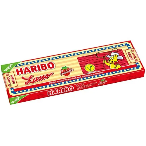 Haribo Lasso Erdbeere vegan 50 Stück im Karton 3500g - Vegane Lakritz-Süßigkeit mit fruchtigem Erdbeergeschmack, ideal für Naschkatzen und Party-Highlights!