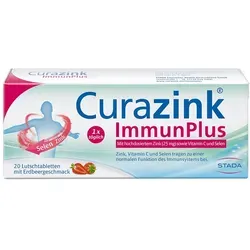Curazink ImmunPlus - Unterstützung der Abwehrkräfte - Arzneimittel mit hochdosiertem Zink (25 mg), Vitamin C und Selen zur Stärkung des Immunsystems in einer leckeren Lutschtablette. Ideal für Veganer und frei von künstlichen Zusatzstoffen.