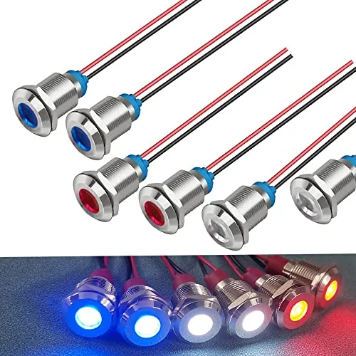 GUUZI 6pcs 220V-230V 12mm LED Panel Pilot Dash Warnlicht Kontrollleuchte Lampe Pilot Dash Glühbirnen Richtungs (Rot/Blau/Weiß)