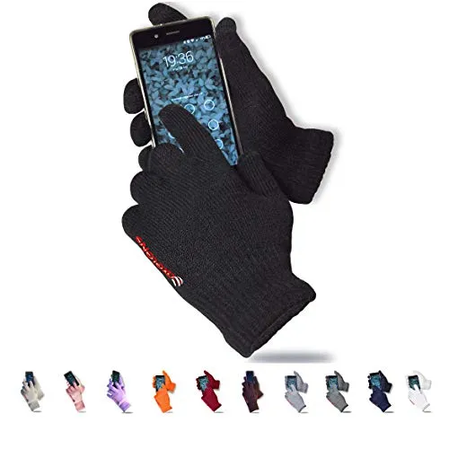 AXELENS Winterhandschuhe Damen und Herren – Touchscreen-Handschuhe aus Strick mit Fleecefutter – Kapazitive Handschuhe für Smartphone und Tablet – Einheitsgröße_Schwarz