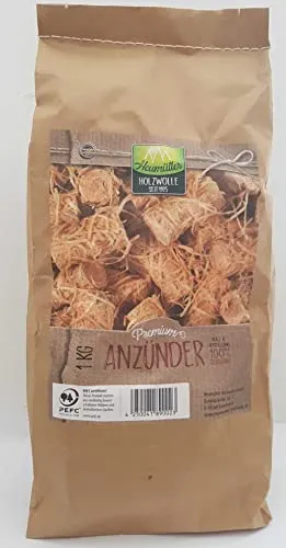 Heumüller Fire & Flame Anzündhilfe für Fi & Grill. 1 kg Sack Holzwolle als Brennhilfe