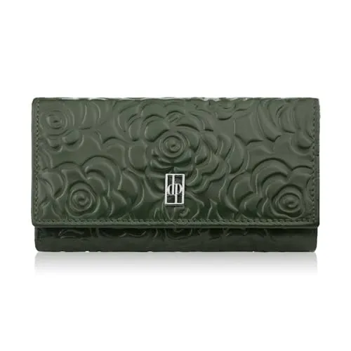 Große Damen Geldbörse aus Leder mit Blumenprägung Paolo Peruzzi AL-14 (Dunkelgrün)
