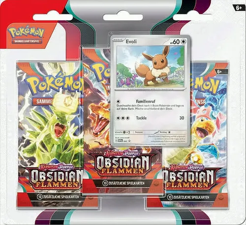 Pokémon-Sammelkartenspiel: 3er-Pack Evoli – Karmesin & Purpur, Obsidianflammen