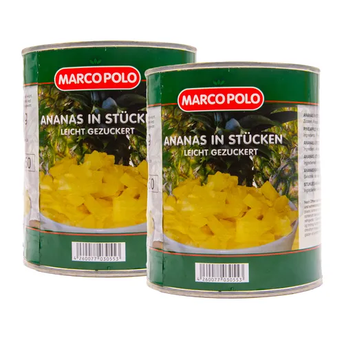 Food-United Ananas in Stücken leicht gezuckert 2 Dosen Füll 825g ATG 490g
