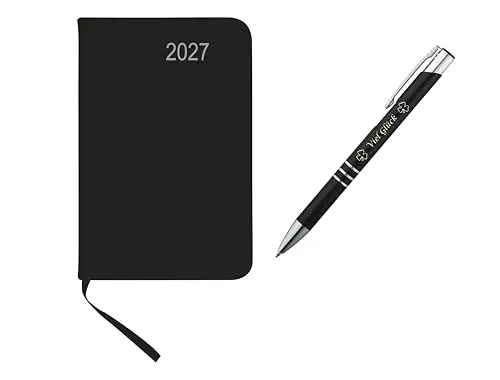Livepac-Office Taschenkalender 2027 / ca DIN A7 / mit PU Einband/Farbe: schwarz + Glückskuli