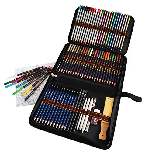 Buntstifte Bleistift Set, 72 Stück Zeichen Art Kit mit Aquarell buntstifte, Farbstifte, Zeichenstift Skizzierstifte Graphitstift Kohlestifte für Erwachsene Künstler