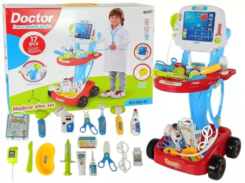 Leantoys 17-teiliges medizinisches Set auf Wagen - Praktisches und komplettes Spielset für kleine Ärzte, fördert kreatives Spielen und Rollenspiele in der Kinderzimmer-Praxis.