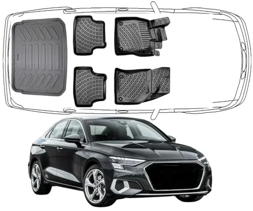 Trimak 3D Fußmatten & Kofferraumwanne Set für Audi A3 8Y Sedan TFSI - Die Trimak 3D Fußmatten passen sich dank Laserscanning-Technologie perfekt an. Hergestellt aus langlebigem, recyclebarem TPE, bieten sie optimalen Schutz bei jedem Wetter und sind leicht zu reinigen.