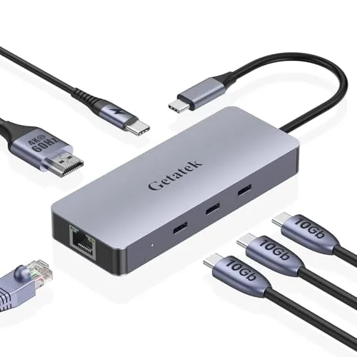 6in1 USB C 3.2 Hub 10Gbps, Multiport Adapter mit HDMI 4K@60Hz, LAN Ethernet & 100W Stromversorgung, USB-C Hub für MacBook Pro, Air, Dell XPS, Lenovo Thinkpad, HP Laptops Mehr