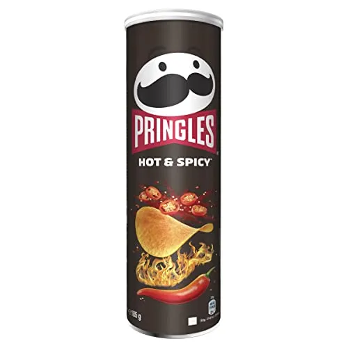 Pringles Hot und Spicy Flavour Savoury Snack, Knabbergebäck Scharf Und Würzig, Schwarz, 185 G (1Er Pack)