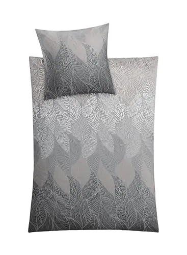 Kleine Wolke Bettwäsche Jamiro Mako-Satin grau 135x200 cm - Bettwäsche-Set aus 100% Baumwolle mit Wendeoptik im eleganten Blätter-Design, ideal für einen erholsamen Schlaf und leicht zu pflegen.