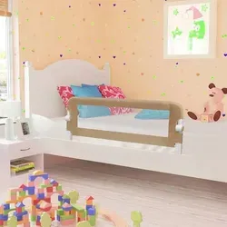vidaXL Kleinkind-Bettschutzgitter Taupe 120x42 cm - Kindersicherung für Betten, verhindert das Herausfallen im Schlaf und lässt sich dank seitlicher Tasten einfach absenken.