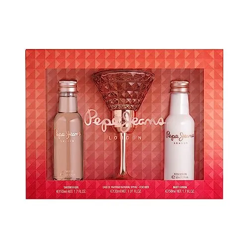 Pepe Jeans London For Her Set - EdP 30ml, Shower Gel 50ml, Bodylotion 50ml - Damenpflege-Set mit Eau de Parfum und pflegenden Produkten, ideal für ein erfrischendes Dufterlebnis und samtweiche Haut.