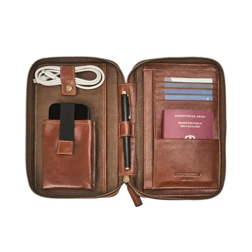 DRAKENSBERG Leder Reise-Organizer 'Kate' - Universal Reisemappe und Reisebrieftasche, Etui für Kindle und eBook-Reader bis 7