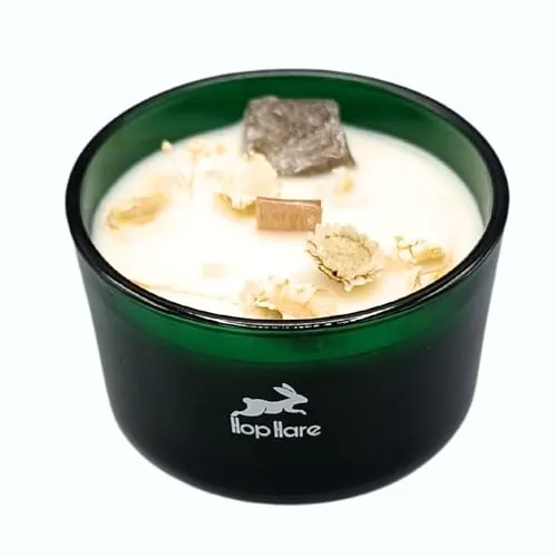 Hop Hare Magische Kerze mit Blumen und Edelsteinen - handgefertigte Sojawachskerze - 8,8 x 5 cm (Der Löwe)