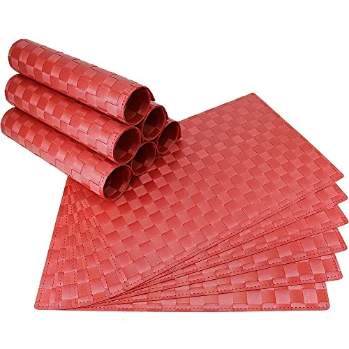 matches21 Tischset Platzset MODERN Platzmatten 12er Set rot geflochten Kunststoff 45x30 cm Platzdecken Tischunterlagen Esstischunterlagen
