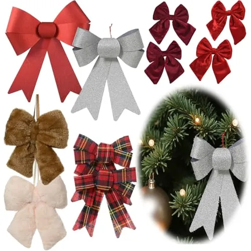 LS-LebenStil 2X XXL Weihnachtsschleifen Set 29cm Silber - funkelnd Schleifen für Weihnachts-Deko, Advent Baumschmuck Geschenkschleifen Geschenkverpackung Feiertagsdekoration