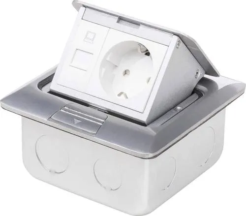 LEDmaxx 105626 Fußboden-Einbausteckdose mit Cat5 Buchse - Steckdosen & Zubehör: Überfahrbare Einbaudose mit Schutzkontakt-Steckdose und RJ45 CAT5 Buchse, ideal für Büro und Wohnräume.