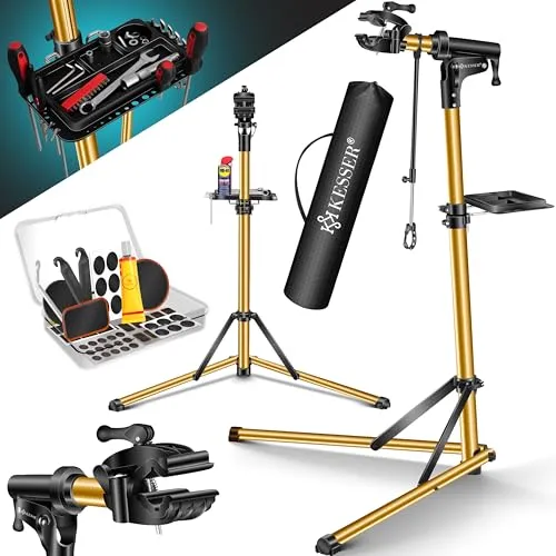 KESSER Fahrradmontageständer Profi - Aluminium Reparaturständer für Mountainbikes und E-Bikes, 360° drehbar und höhenverstellbar von 102-160cm, inkl. Tragetasche