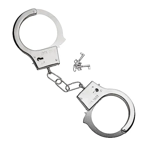 W WIDMANN MILANO Party Fashion 2413D - Handschellen aus Metall mit Schlüssel, Silber, Verbrecher, Sträfling, Polizist, Motto-Party, Karneval