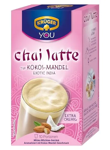 KRÜGER Chai Latte Exotic India Typ Kokos Mandel 250g - Chai-Teegetränke: Genussvoller Schwarztee-Extrakt mit cremiger Kokos-Mandel-Note – einfach zuzubereiten und ideal für Teeliebhaber!