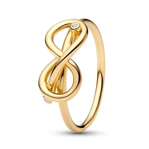PANDORA Moments Unendlichkeitsknoten Ring aus 14K vergoldetem Sterling Silber - Ringe für Damen, eleganter Ring mit Unendlichkeitsknoten-Symbol, das die ewige Liebe symbolisiert – perfekt für jeden Anlass.